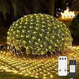 Lichternetz Außen, 2x2m 144 LED Lichterkette Außen Netz Warmweiß mit Stecker, Wasserdicht Lichternetz Innen Fernbedienung Timer 8 Modi, für Büsche Garten Weihnachtsbaum Zimmer Balkon