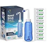 PLUSQMED 80x Salz + 1x Nasendusche (300ml) -Nasendusche Nasenspülung Nasenreinigung Nase Spülen, Neti Pot Rinse Kit, vorgemischte Beutel, 80 Stück, Neti Pot 300 ml, Nasenspülung