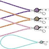 MYSUNBAR 4 Stücke Kristall Lanyard Halskette mit Einziehbarem Abzeichenhalter und Schlüsselring, Bling Strass Kristall Lanyard Riemen
