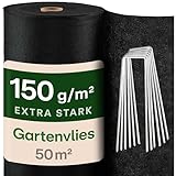 Praknu Gartenvlies 150g/m² mit 24 Erdankern - 𝗘𝘅𝘁𝗿𝗮 𝗦𝘁𝗮𝗿𝗸 & Reißfest – 50m² Mulchvlies für dauerhaften Unkrautschutz – Für Wege, Kies & Steingärten