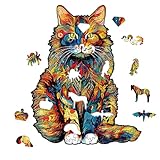 LONZIKP Holzpuzzle Erwachsene 60 Teile Maine Katze Unregelmäßige Einzigartige Puzzle Holzpuzzle Tierform Holz Puzzle (21x14.8cm)