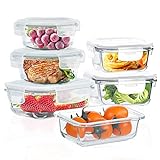 ROSOS Frischhaltedosen mit Deckel, 6er-Pack luftdichte Glasbehälter mit Deckel BPA-freiem für Lebensmittel und auslaufsicher, Frischhaltedosen Glas mit Deckel für Ofen/Gefrierfach, Grau