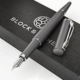 Block & Böhe - Hochwertiger Füllfederhalter mit Deutscher Schmidtfeder - Moderner Füller im edlen Design - Schönes Schreib-Geschenkset für Erwachsene - Tintenfüller - Achatgrau und Silber