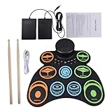 Elektronischer Drum Set, Roll-up-Drum Pads 9 Pads Unterstützt Midi Verschiedene Audioverbindung Kopfhörerbuchse Jack 2 Lautsprecher 18 Stunden Playtime Silicon Übung Pad Drum