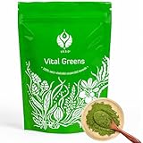 UKKO Vital Greens Superfood Pulver– Spirulina, Matcha, Wheatgrass & 5 Herbs+ Magnesium & Rich in Macronutrients, Micronutrients & Fiber–120g
