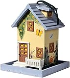 dobar® 25119FSC Buntes Vogelfutterhaus Summer - Vogelhaus zum Hängen Western Style - Kleine Vogelvilla aus Holz - Vogelfutterstation mit Futtersilo - 18 x 18 x 23 cm - Bunt