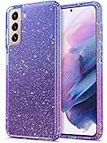 ULAK Glitzer Hülle für Samsung S21, Durchsichtige Schutzhülle Hard TPU Bumper Handyhülle Stoßfest Phone Case für Samsung Galaxy S21 5G 6,2 Zoll - Blau/Lila