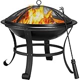 Yaheetech Ø 54cm Feuerschale mit Funkenschutz, Outdoor Feuerstelle Feuerkorb, Fire Pit, Feuerschalen für den Garten, Heizung, Terrasse, Lagerfeuer und Camping