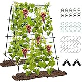 RELAX4LIFE Rankgitter für Gurken Tomaten, A-förmige Rankhilfe für Kletterpflanzen & Blumen, Gartenrankgitter im Außenbereich, Pflanzenstütze Metall mit Kletternetz, Metallrohren & Clips