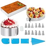XINGNA 3 Stück Tortenring Verstellbar, Backrahmen Rechteckig Verstellbar, Herzform Backform, Edelstahl Tortenring Hoch 5cm mit Waage, Spritzbeutel, Spritztüllen-Set, für Die Torten-Zubereitung