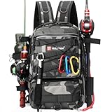 Luckits Angelrucksack, Angeltasche, Angelgerät Rucksack mit Rutenhalter, wasserdichte Angelgeräte Aufbewahrungstaschen, atmungsaktive Schultertasche, Wandern, Jagd, Camping, Outdoor Sport (Black)