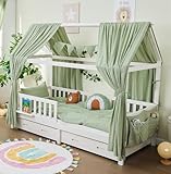 ALAVYA HOME® 3-TLG Hausbett Deko Set mit 2 Stück Betthimmel I 1 Stück Wimpelkette 300cm cm lang für Kinderbett Kinderzimmer I 100% Bio-Musselin Baumwolle I GOTS-Zertifiziert I 125 x 350 cm I Khaki