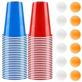 Auauraintt Bierpong Becher Set,Beerpong Partybecher Enthält 50 Becher (16oz) und 12 Tischtennisbälle,mehrwegbecher,Für Party Trinkspiele,Party Geburtstag Festivals Hochzeit Camping