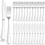 Herogo Steakbesteck Set, 24-teilig Edelstahl Tafelmesser und Tafelgabeln für 12 Personen, Silber Pizzabesteck Set mit 12 Messer und 12 Gabel, Rostfrei Besteck Set, Spülmaschinenfest