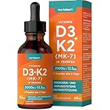 Vitamin D3 K2 Tropfen Hochdosiert | 60 ml | 2000 IU D3 + 12,5 µg K2 MK7 | Flüssige Tropfen | Knochengesundheit und Immununterstützung | by Horbaach