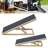 QiMu Haustierrampe aus massivem Holz, 2-fach höhenverstellbar mit rutschfestem Teppich, Sicherheitstiere, Holz-Hunderampe, Oberflächen-Zugangstreppe, Hunderampe, Leiter, Autos, Hochbett, schwarz, 70 x