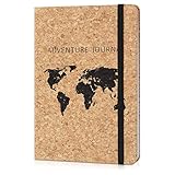 Navaris Kork Notizbuch liniert mit Gummiband - 18x13cm Hardcover Notebook Journal 100 Seiten - mit Bändchen und Fach im Einband - World Map Design