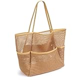 Wybtbm Große Strandtasche Damen Familie,Beach Bags For Women,Umhängetasche Damen,Netztasche Strand Mit Reißverschluss Innentasche,Faltbare Leichte Mesh Strandtasche Korb,Shopper für Frauen 38x35x16cm