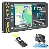 WSRADIOKITS 7-Zoll Digital Media-Receiver, Doppel Din Radio mit Bildschirm,CarPlay&Android Auto,Mirror Link,12 Lights Wasserdicht Rückfahrkamera,FM/AM/Phone GPS Navi,Schnell-Ladung,SWC,Autoradio 2 din