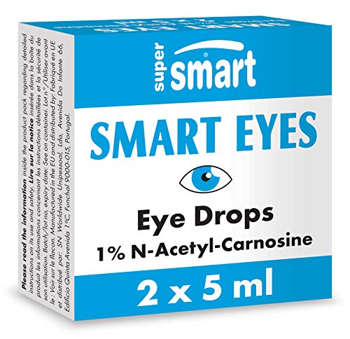 Supersmart - Smart Eyes™ - Augentropfen mit 1% N-Acetyl-L-Carnosin - Hilft, trockene Augen, Reizungen und grauen Star zu verhindern | Nicht GVO & Glutenfrei - 2 Behälter mit jeweils 5 ml