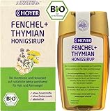 HOYER Fenchel & Thymian Honigsirup Bio - Wohltuend bei Husten & Heiserkeit - Sirup aus Honig, Fenchelöl & Thymianöl - 250 g Dosierspender