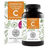 NATURE LOVE® Natürliches Vitamin C aus Bio Acerola Extrakt - 180 Kapseln - Laborgeprüft, vegan und in Deutschland produziert