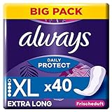 Always Dailies Protect Slipeinlagen Damen, Extra Long (40 Binden) Big Pack, mit frischem Duft, atmungsaktiv, flexibel