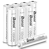 BONAI Akku AAA 1100mAh 8 Stück Wiederaufladbare Batterien hohe Kapazität 1,2V Micro AAA Accu NI-MH Aufladbare Akkubatterien HR03 Rechargeable Battery geringe Selbstentladung