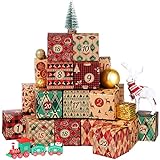 Adventskalender Bastelset 2022, Papier Adventskalender Boxen mit Nummern 25 Tage Weihnachtskalender Countdown Schachteln Adventskalender zum Befüllen für Kinder Erwachsene (Rustikal Stil)
