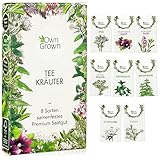 Tee Kräuter Samen Set: 8 Sorten Saatgut für Balkon und Garten – Pfefferminze, Kamille, Anis Samen, Brennnessel, Malve – Kräutersamen – Tee – Tee Box – OwnGrown Kräuter