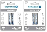 everActive Akku AAA 800 mAh 2 Stück, NI-MH, Micro R03, wiederaufladbare Batterien, vorgeladen, Silver Line 1.2V, 1 Blisterkarte (Packung mit 2)