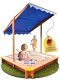 FRIEDO - Sandkasten mit Dach (UV80+) & Matschküche 120x120 cm - Sandkiste inklusive Bodenvlies gegen Unkraut und Ungeziefer - Sandkasten mit Abdeckung aus Holz für Kinder - Outdoor und Garten geeignet