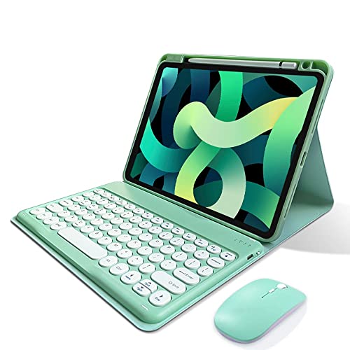 Tastatur-Schutzhülle für iPad Air 5. Generation 4. Generation 10,9 Zoll iPad Pro 11 1. / 2. / 3. Generation Hülle, oberer Stifthalter, niedliche runde Tasten, abnehmbare Bluetooth-Tastatur (Mintgrün)