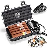 Marvero Portable Zigarren Humidor Case - Reise Zigarrenbox mit eingebauter Befeuchterscheibe, Aufkleber, Golfhalter & Zigarrenschneider