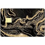 CREATCABIN Schwarz-Goldener Treibsand-Karten-Skin-Aufkleber,Debit-Kreditkarten-Skins,Der Bankkarten-Schutzaufkleber Abdeckt,Wasserfest,Keine Blasen,Schmal Für EBT-Transport,Schlüsselkarte,186x137mm