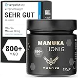 maorika - Manuka Honig 800 MGO + 250g im Glas (lichtundurchlässig, kein Plastik) - laborgeprüft, zertifiziert aus Neuseeland