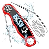 CIRYCASE Fleischthermometer Digital, Sofort Lesen Bratenthermometer Grillthermometer, Externe Lange Sonde mit 102cm-Edelstahlkabel, Alarmeinstellung, Backofenthermometer für Küche, BBQ, Ofen, Backen