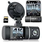 Abask Dashcam Auto 4K WiFi Dash Cam Vorne Innen mit 32GB SD-Karte, 310° Weitwinkelansicht, Autokamera mit Parküberwachung, Bewegungserkennung, Infrarot Nachtsicht, G-Sensor, Loop-Aufnahm, HDR, Akku…