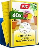PIC Gelbsticker Trauermücken - 60x Gelbtafeln gegen Trauermücken, Effektiv Gelbfalle für Trauermücken und gegen kleine fliegen in blumenerde, Alternativ zu Nematoden gegen Trauermücken bekämpfen