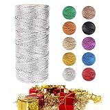 Kordel Gold, 1.5mm Geschenkband Gold 100m Lametta Schnur Unelastisch Kordelband Goldfaden Zum Handwerk Hochzeit Dekorieren Oder Verpacken (Silber)
