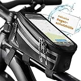 Mozione Rahmentasche Fahrrad - wasserdicht & reflektierend - Fahrradtasche Rahmen mit TPU Touchscreen bis 6,7 Zoll - Oberrohrtasche Fahrrad mit 1,5L Volumen