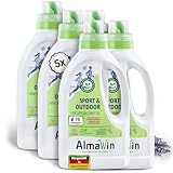 AlmaWin® Sportwaschmittel für Funktionskleidung 5x750ml entfernt effektiv Schweißgeruch - Membranfunktion-schützendes Funktionswaschmittel - Outdoor Waschmittel - Reisewaschmittel [20-40°C]