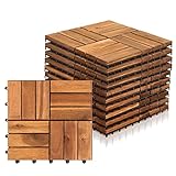 Vigevee Holzfliesen aus Akazien Holz 30x30cm,Holzfliesen für Balkon,12 Latten Fliese 1m²,Balkon Bodenbelag,Holzfliesen Balkon,Bodenfliesen für Terrassen und Balkon (11 Stück)