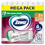 Zewa Ultra Smart Toilettenpapier Großpackung, 36 Rollen á 280 Blatt, Riesenrolle, 4-lagig, hell