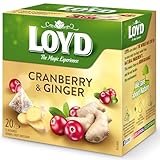 LOYD - Früchtetee Cranberry mit Ingwer - 20 Pyramidenbeutel - Aromatische Früchteteemischung mit Ingwerwurzelstock, Cranberryfrucht & Apfelfrucht - Wärmt, Stärkt die Immunität & Gibt Energie - 40g