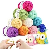 YINVA Häkelgarn 10 Farben x 25g Acryl Wolle Zum Häkeln Wolle Zum Stricken Häkelwolle für Anfänger Mehrfarbiges Crochet Yarn zum Stricken Häkeln und Basteln