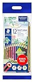 STAEDTLER Buntstifte Noris colour, rutschfeste Soft-Oberfläche, hohe Bruchfestigkeit, Made form Upcycled Wood, Set mit 12 brillanten Farben, Bonuspack mit Radierer und Bleistift, 61 SET6