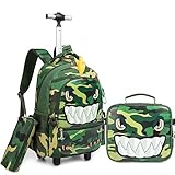 HTgroce Trolley Schultrolly Schulrucksack mit Rollen Schultrolley Grüner Dinosaurier