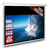 SlenderLine Beamer Leinwand 300 x 169 cm | Format 16:9 | 1.2 Gain | FULL-HD 4K 8K & 2D/3D geeignet | manuelle Rolloleinwand für Heimkino & Präsentation | 4-kant Gehäuse - direkte Decken- bzw. Wandmontage | Aufrollmechanismus mit mehrfach Arretierung