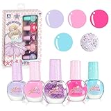 5 Farben Nagellack Set für Mädchen - Peel Off Schnelltrocknend Nagellack - Glitzer Lila Rosa Blau Nail Polish - Wasserbasiert Nagellack Set Geschenke Kit (A Set)